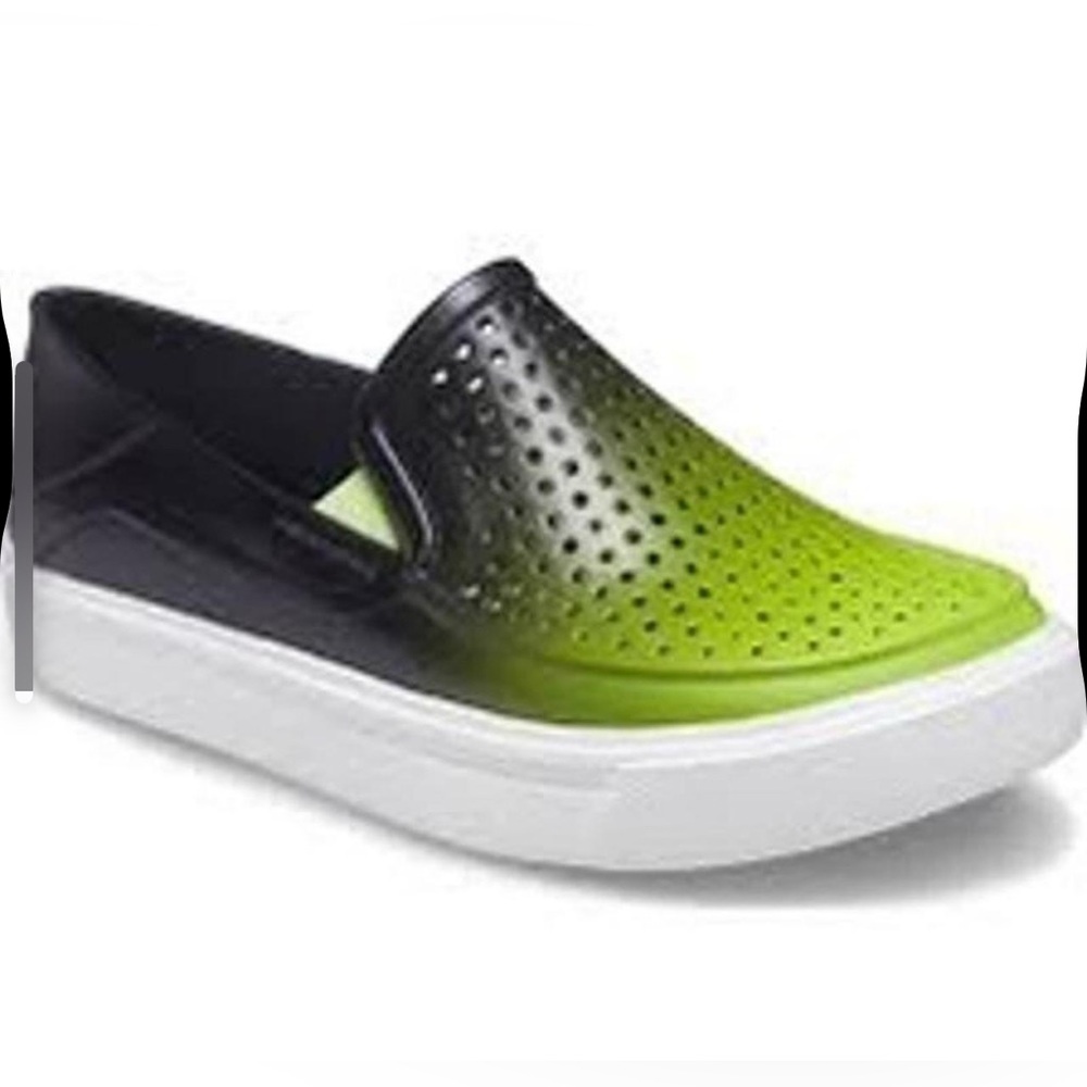 Crocs Citilane Roka Shoes Perforated Slip On Black/Lime Green J1